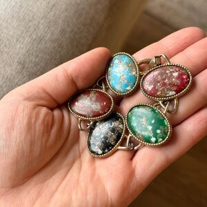 Sarah Cov Vintage 1960’s Multicolor Oval Stone Link Bracelet